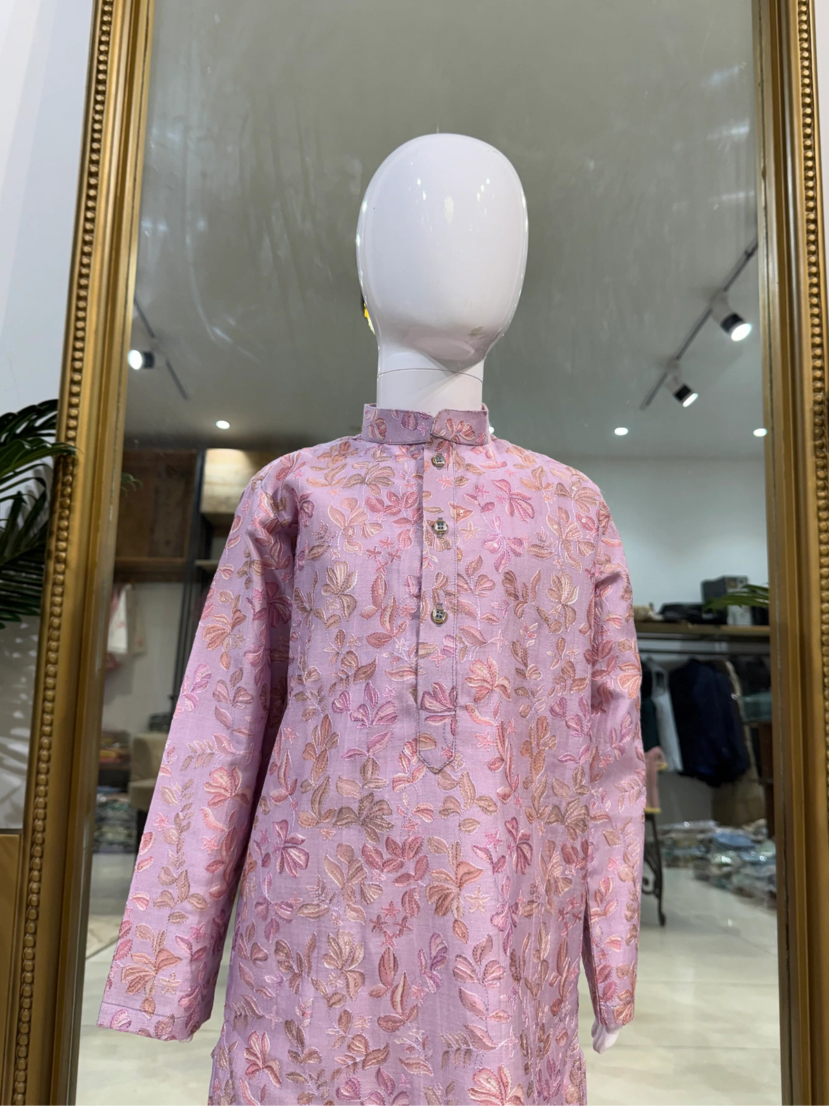 Lavender Floral Mul Chanderi Kurta Pant Set