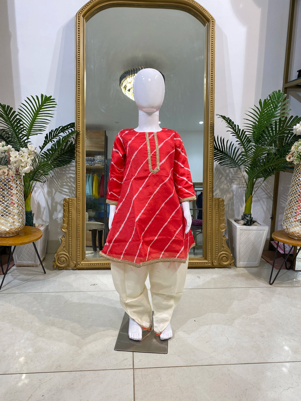 Lehriya Orange Dhoti Set