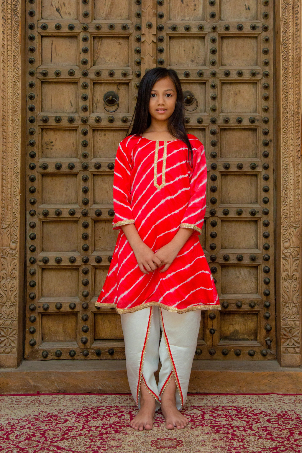 Lehriya Orange Dhoti Set