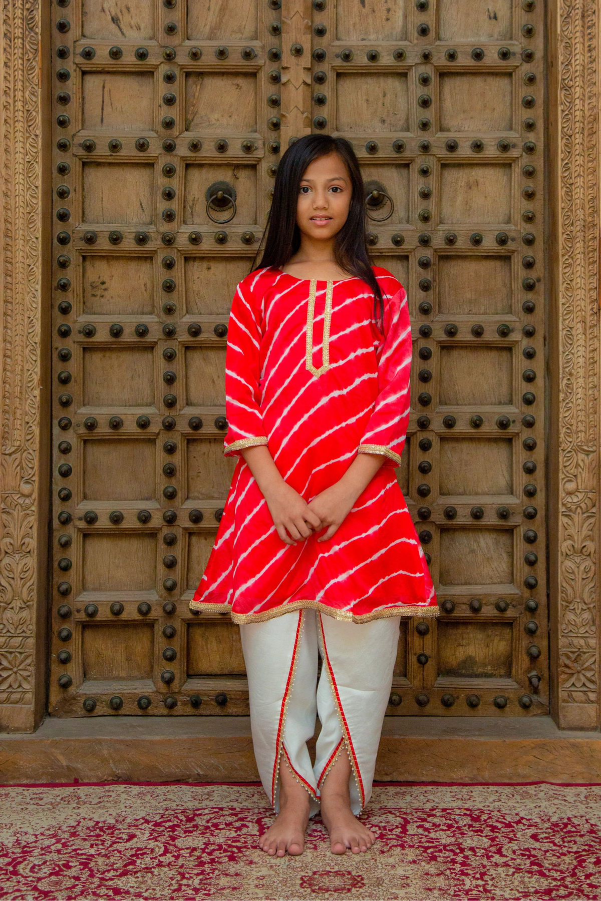 Lehriya Orange Dhoti Set