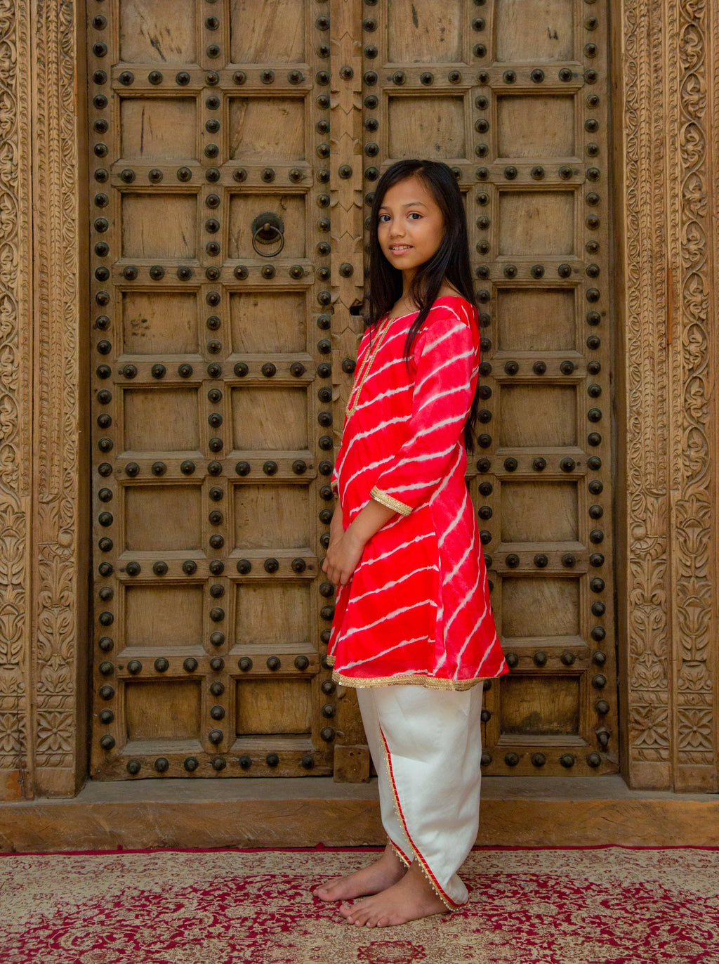 Lehriya Orange Dhoti Set