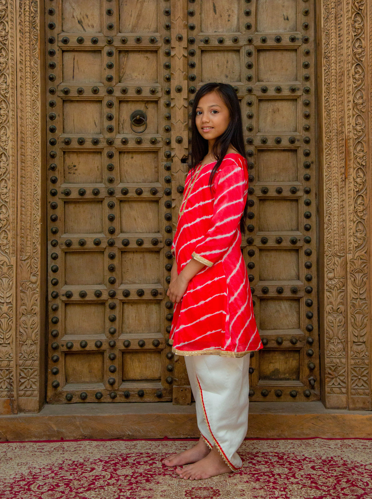 Lehriya Orange Dhoti Set