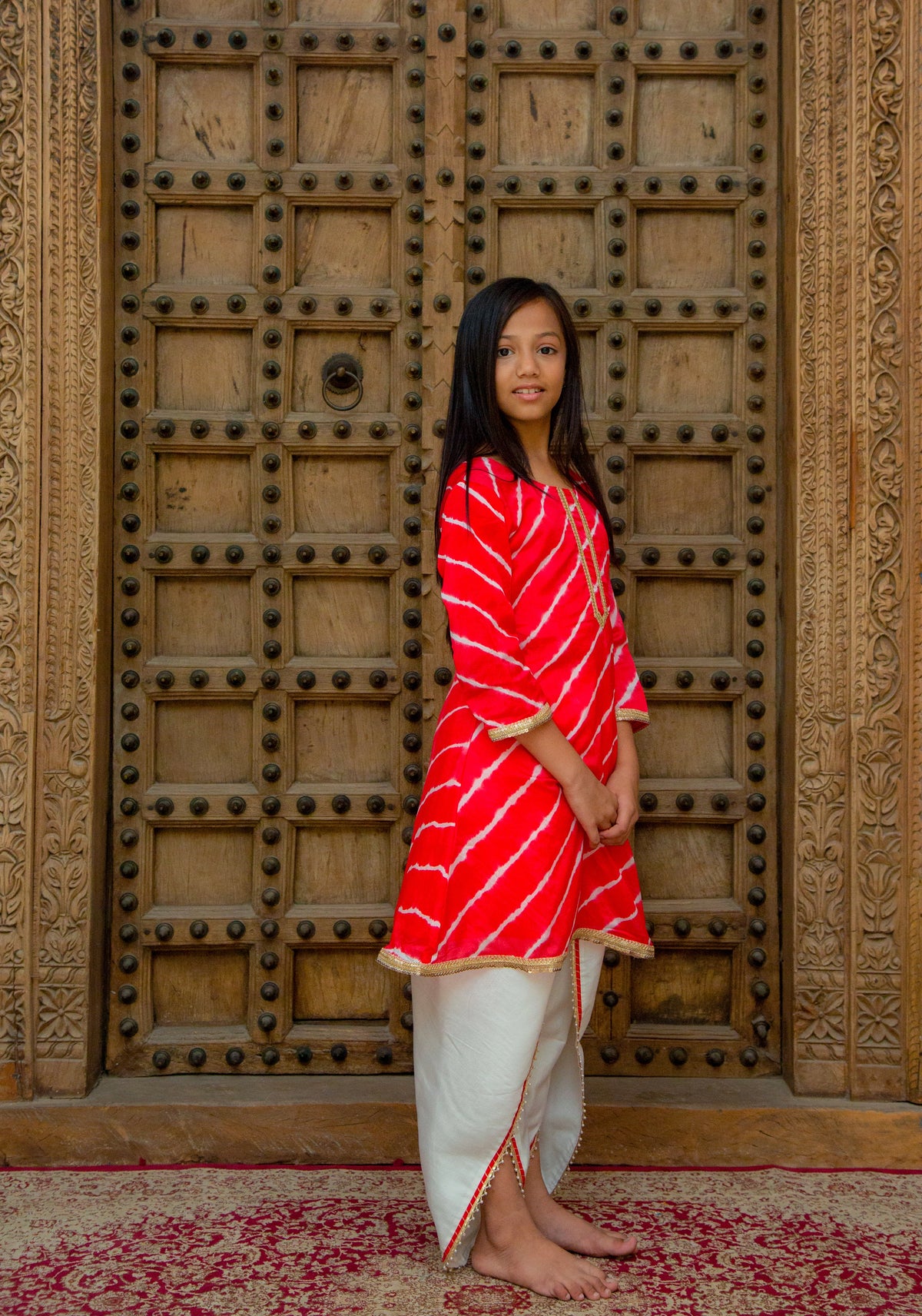 Lehriya Orange Dhoti Set