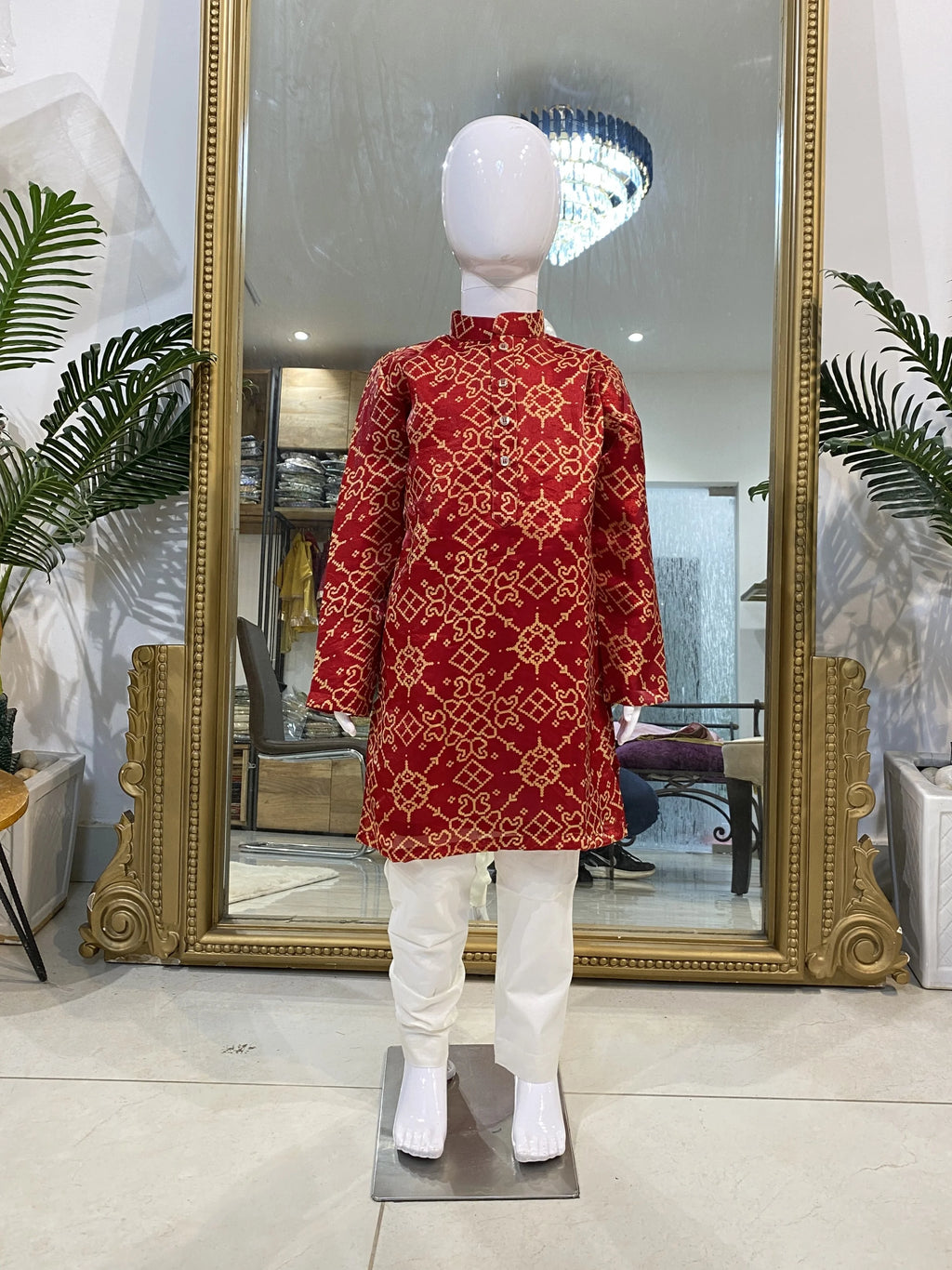 Maroon Ikkat Kurta Set for Boys