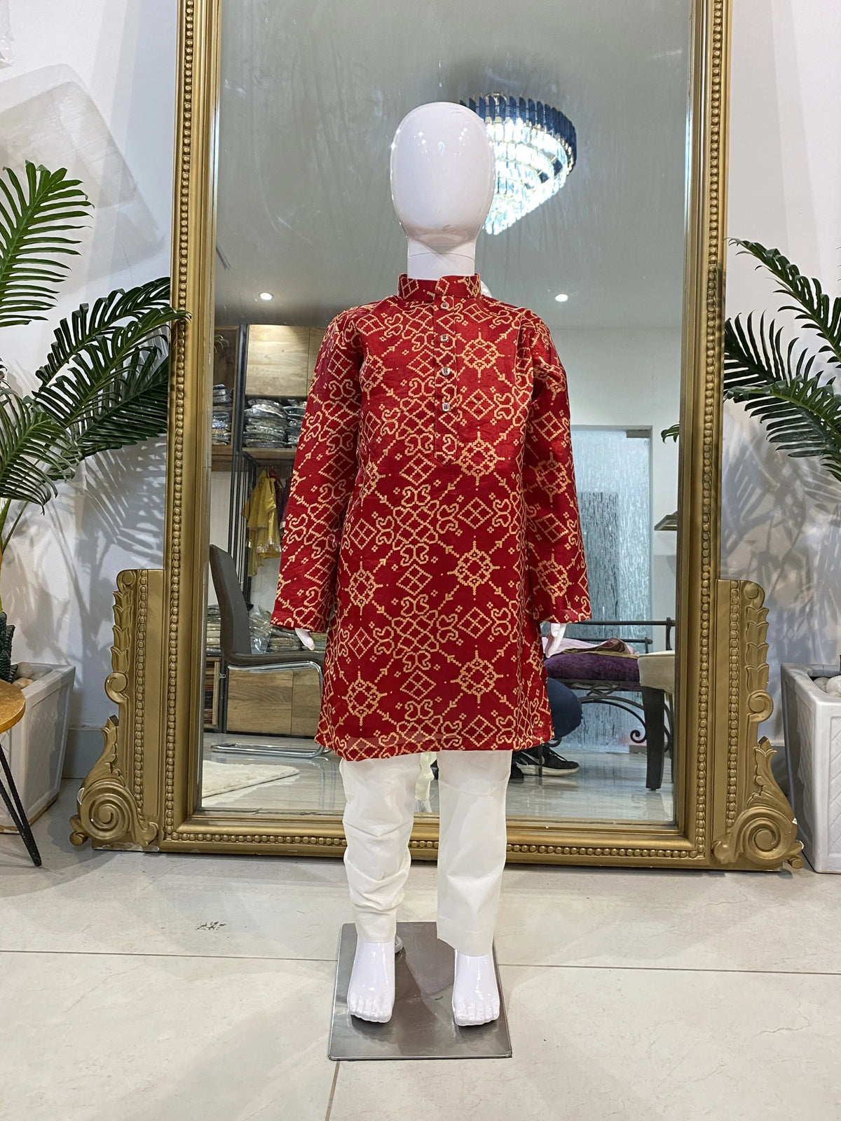 Maroon Ikkat Kurta Set for Boys