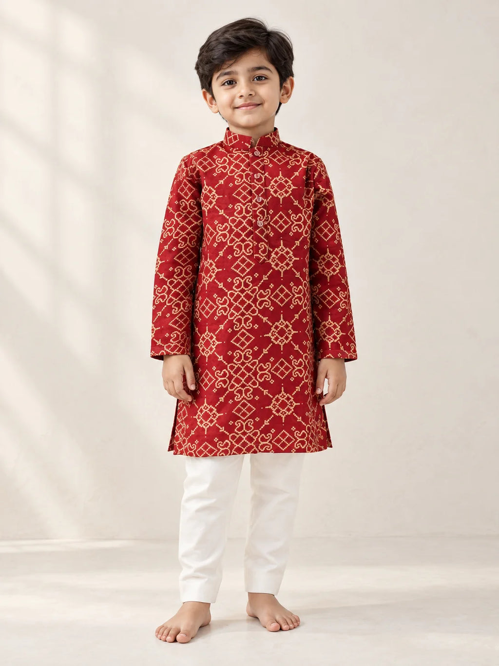 Maroon Ikkat Kurta Set for Boys
