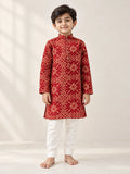 Maroon Ikkat Kurta Set for Boys