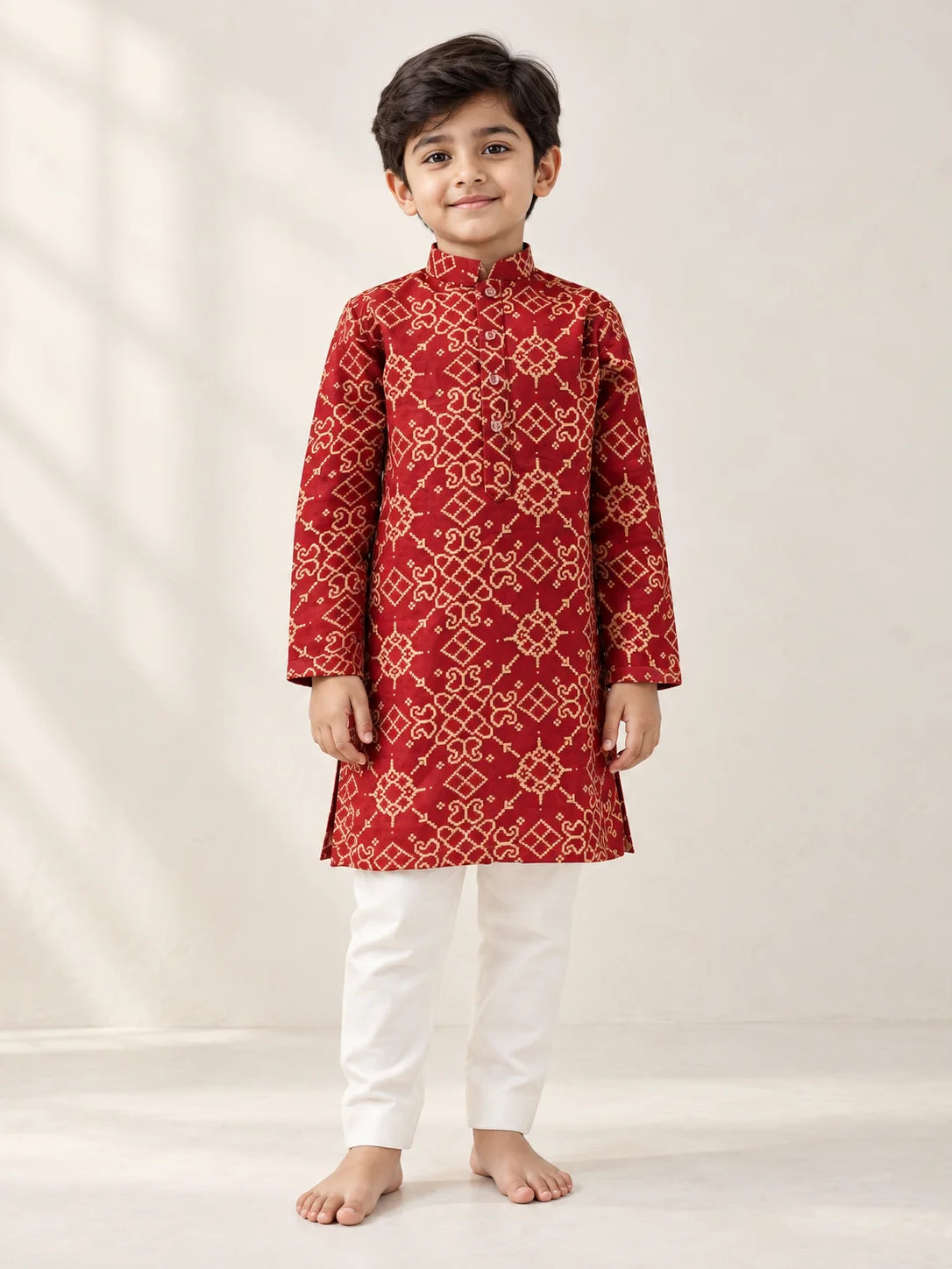Maroon Ikkat Kurta Set for Boys