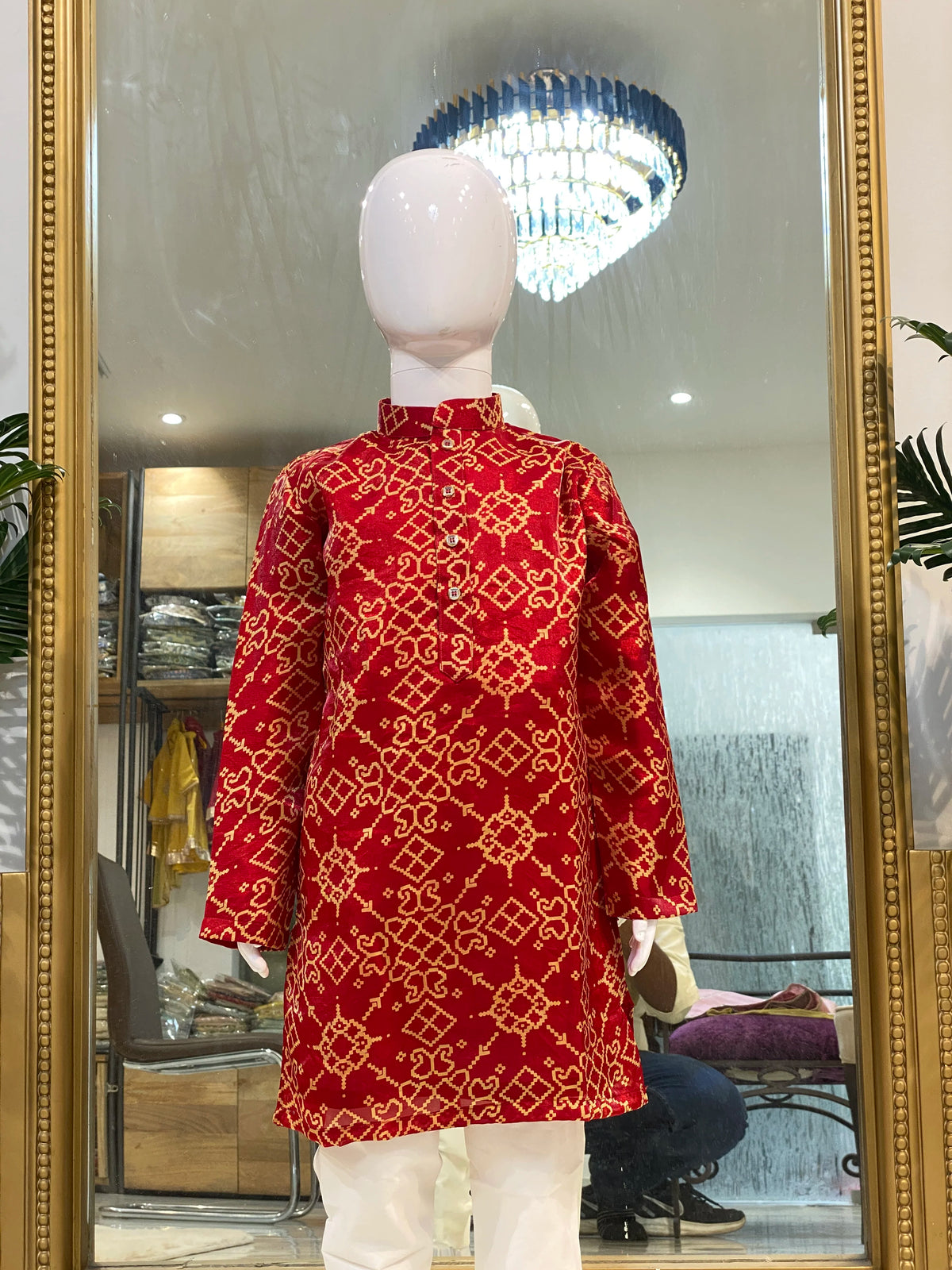 Maroon Ikkat Kurta Set for Boys