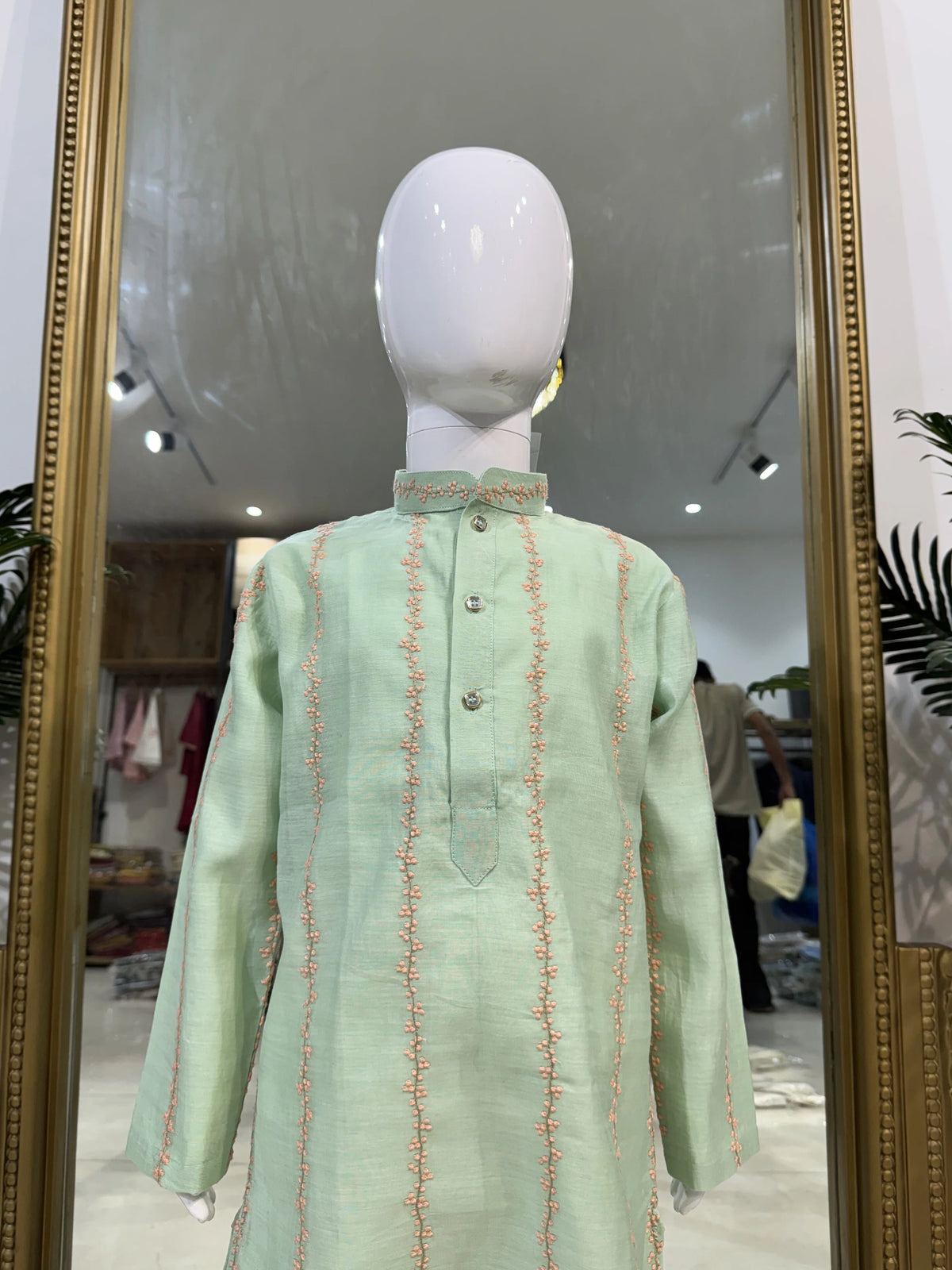 Mint Green Floral Kurta Set for Boys