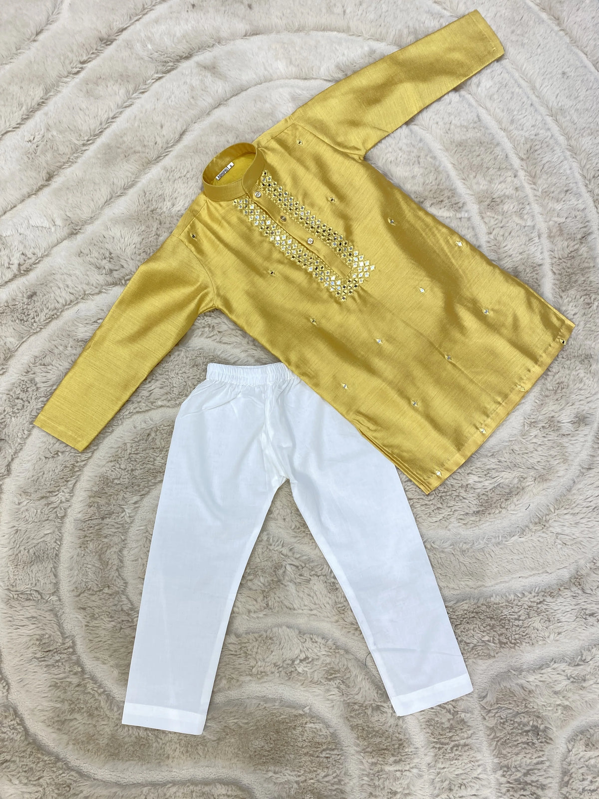 Mustard Yellow Mirror Work Kurta Pant Set