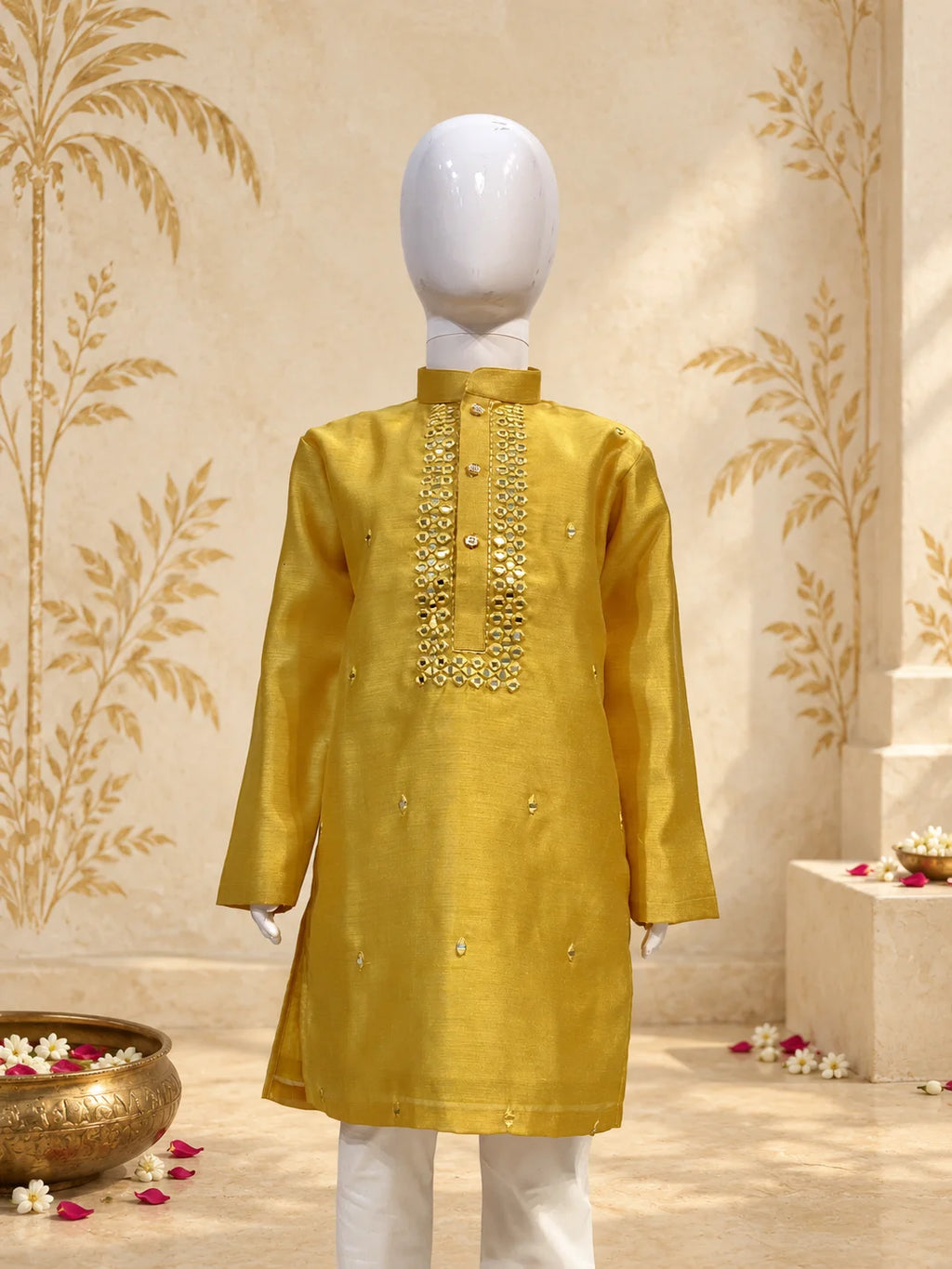 Mustard Yellow Mirror Work Kurta Pant Set