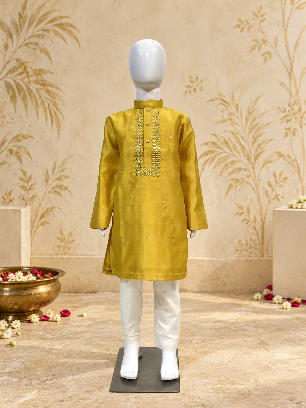 Mustard Yellow Mirror Work Kurta Pant Set