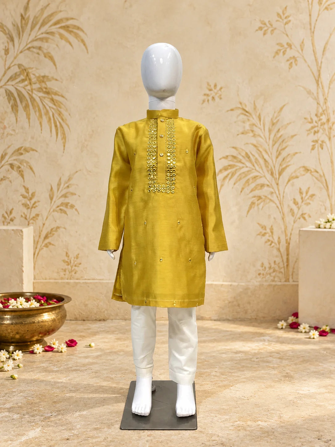 Mustard Yellow Mirror Work Kurta Pant Set