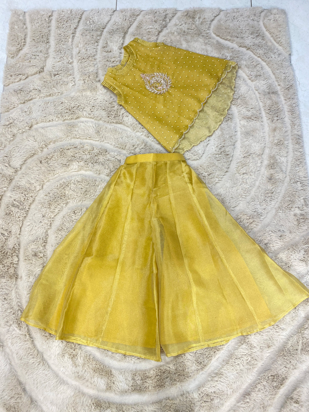 Mustard Yellow Peacock Butta Sharara Set