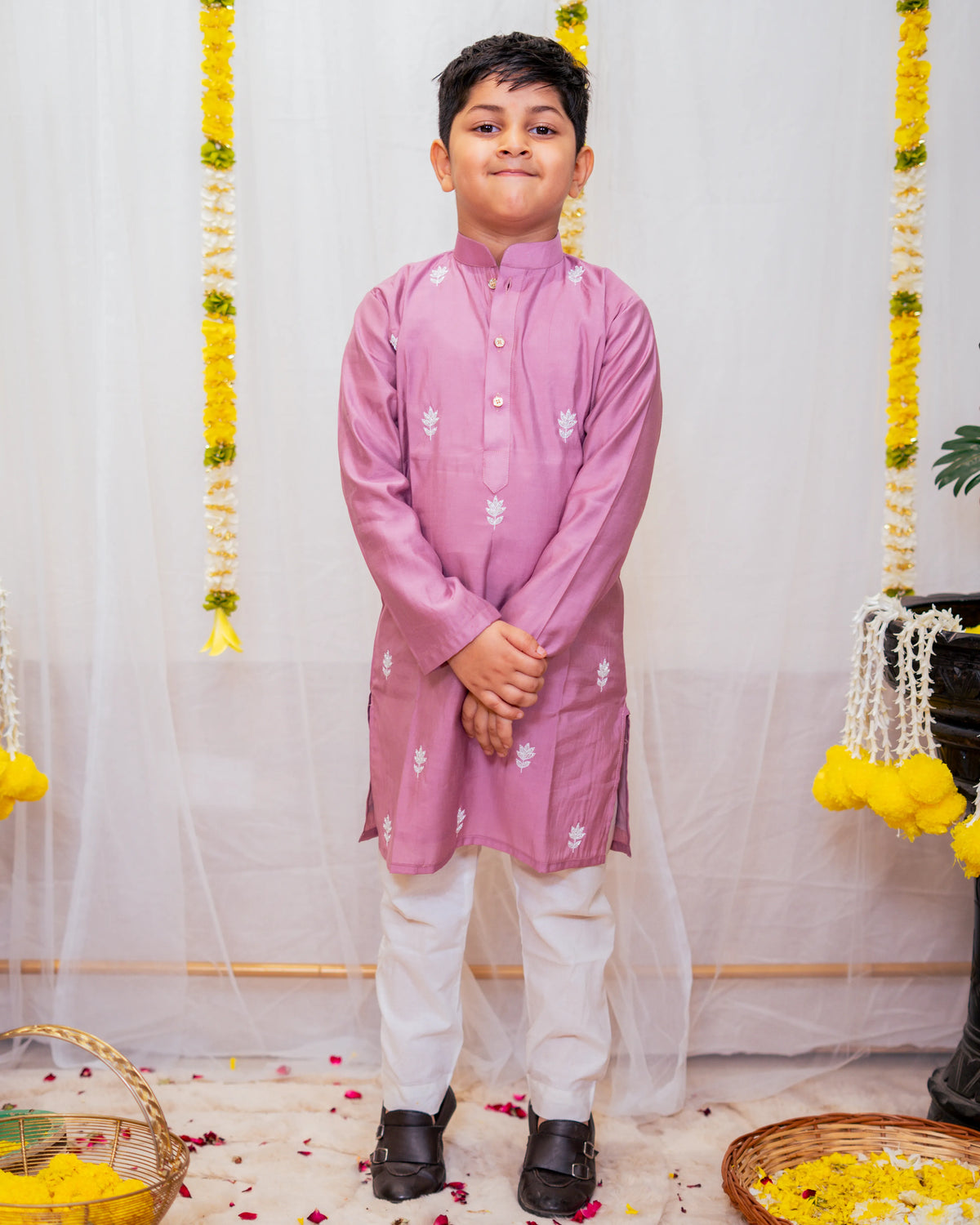 NAAZ KURTA SET PASTEL MAUVE PINK