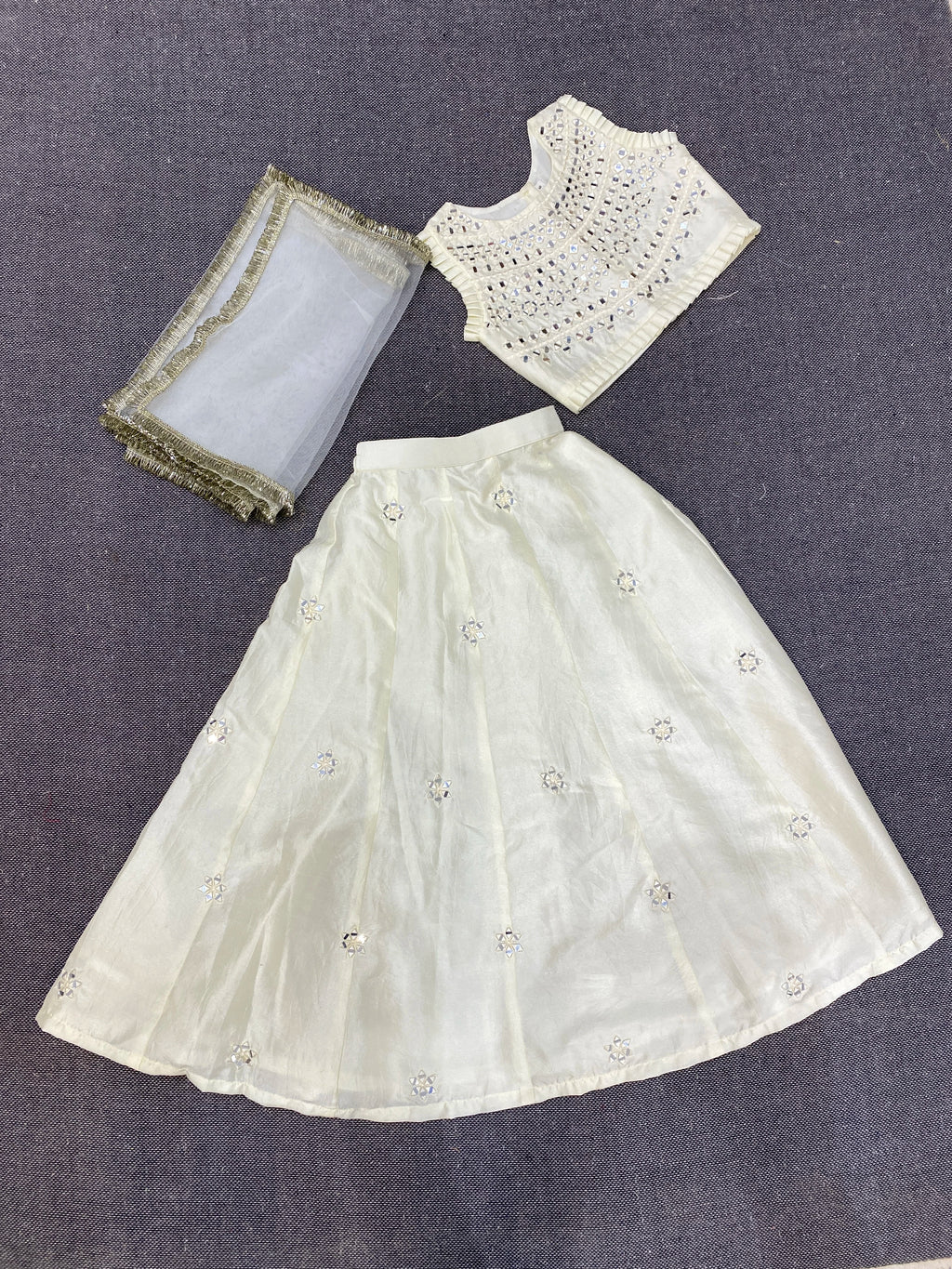 Off White Mirror Work Lehenga Set
