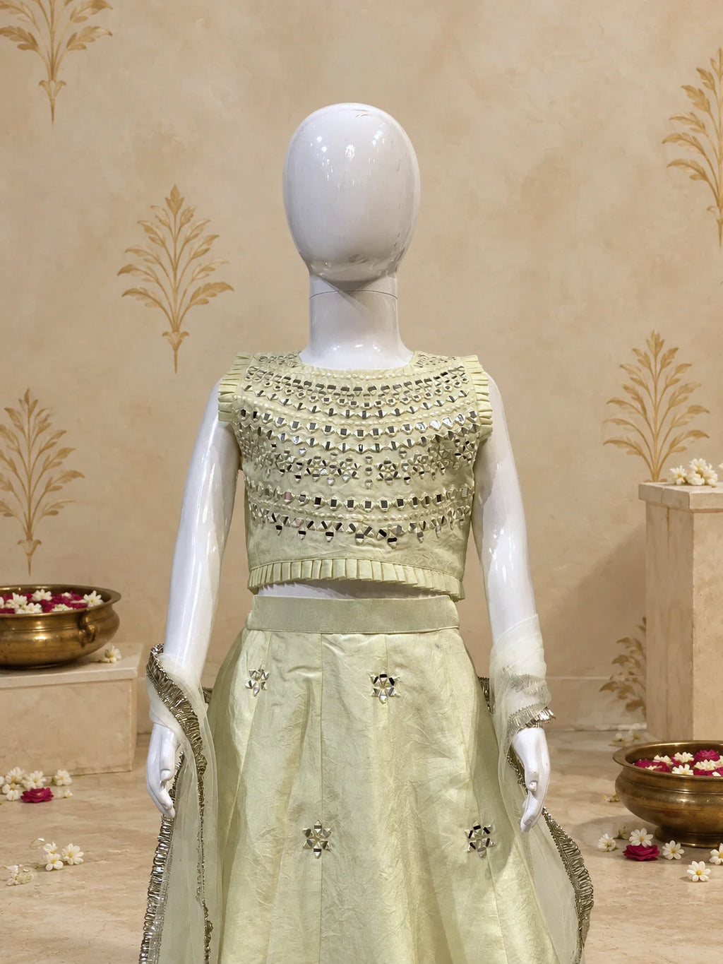 Off White Mirror Work Lehenga Set