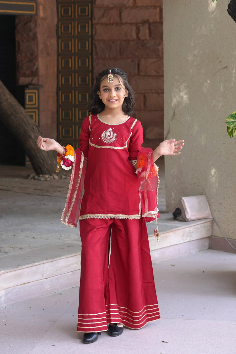 Red Patakha Punjabi Dress for Girls 