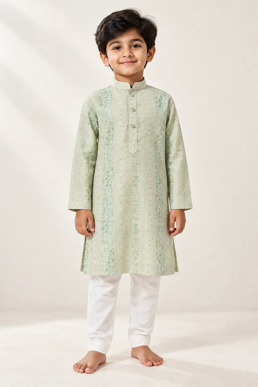 Pastel Green Floral Kurta Pant Set