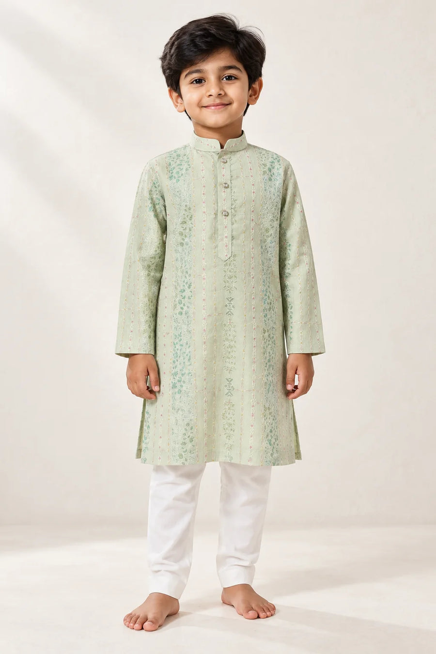 Pastel Green Floral Kurta Pant Set