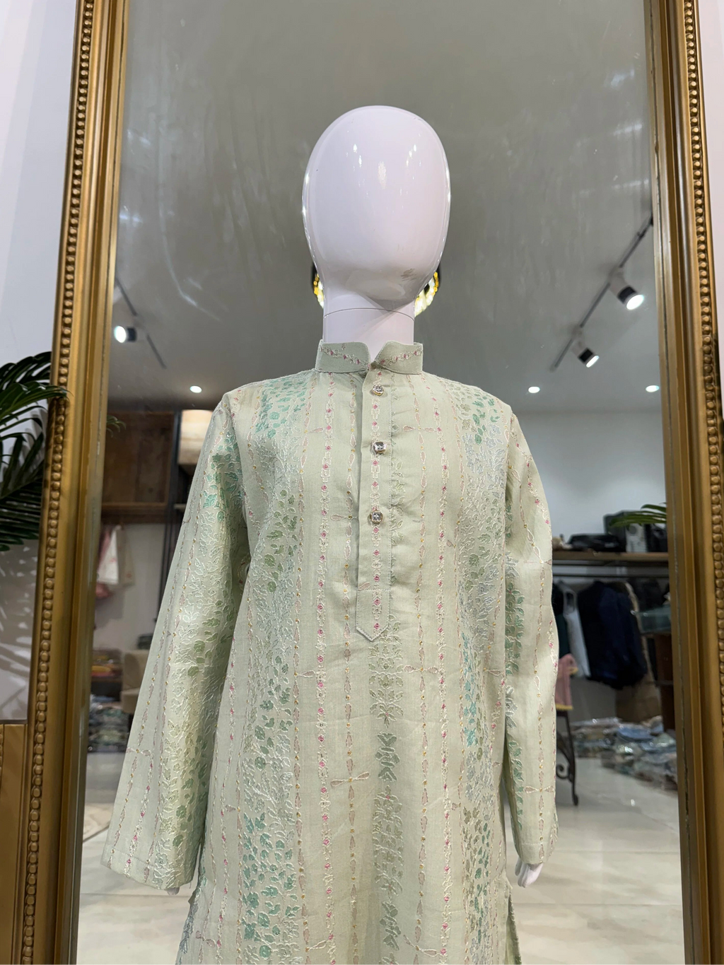 Pastel Green Floral Kurta Pant Set