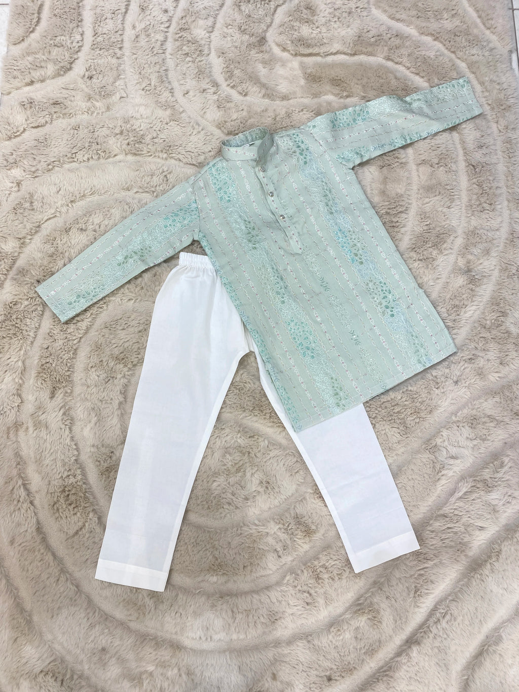 Pastel Green Floral Kurta Pant Set