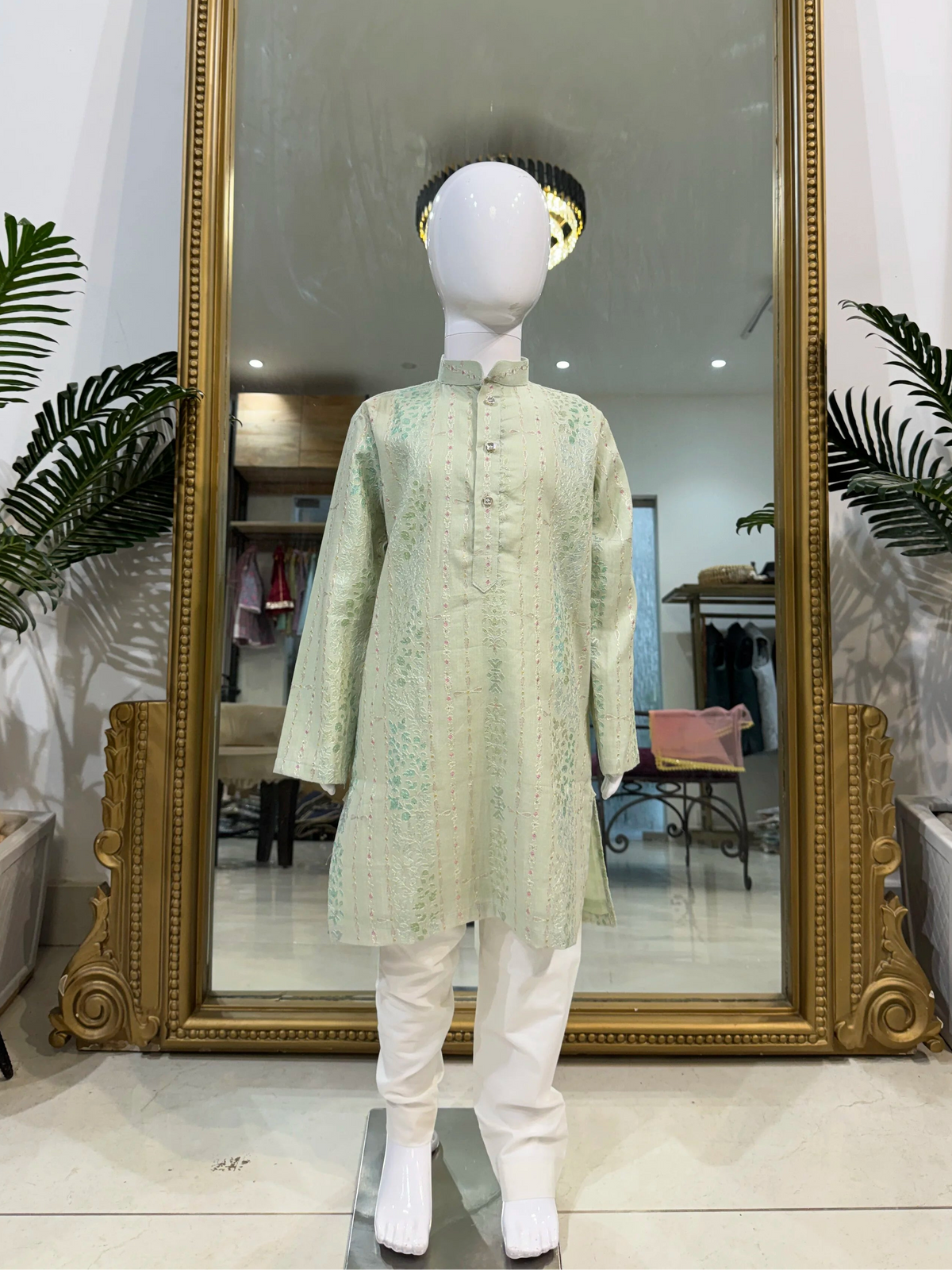 Pastel Green Floral Kurta Pant Set