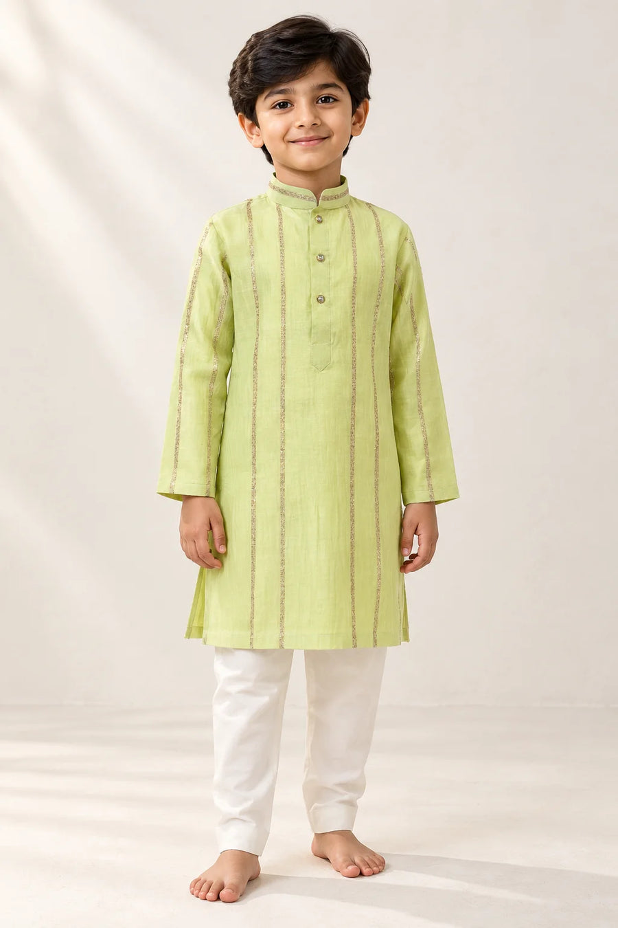 Pastel Green Mul Chanderi Kurta Pant Set