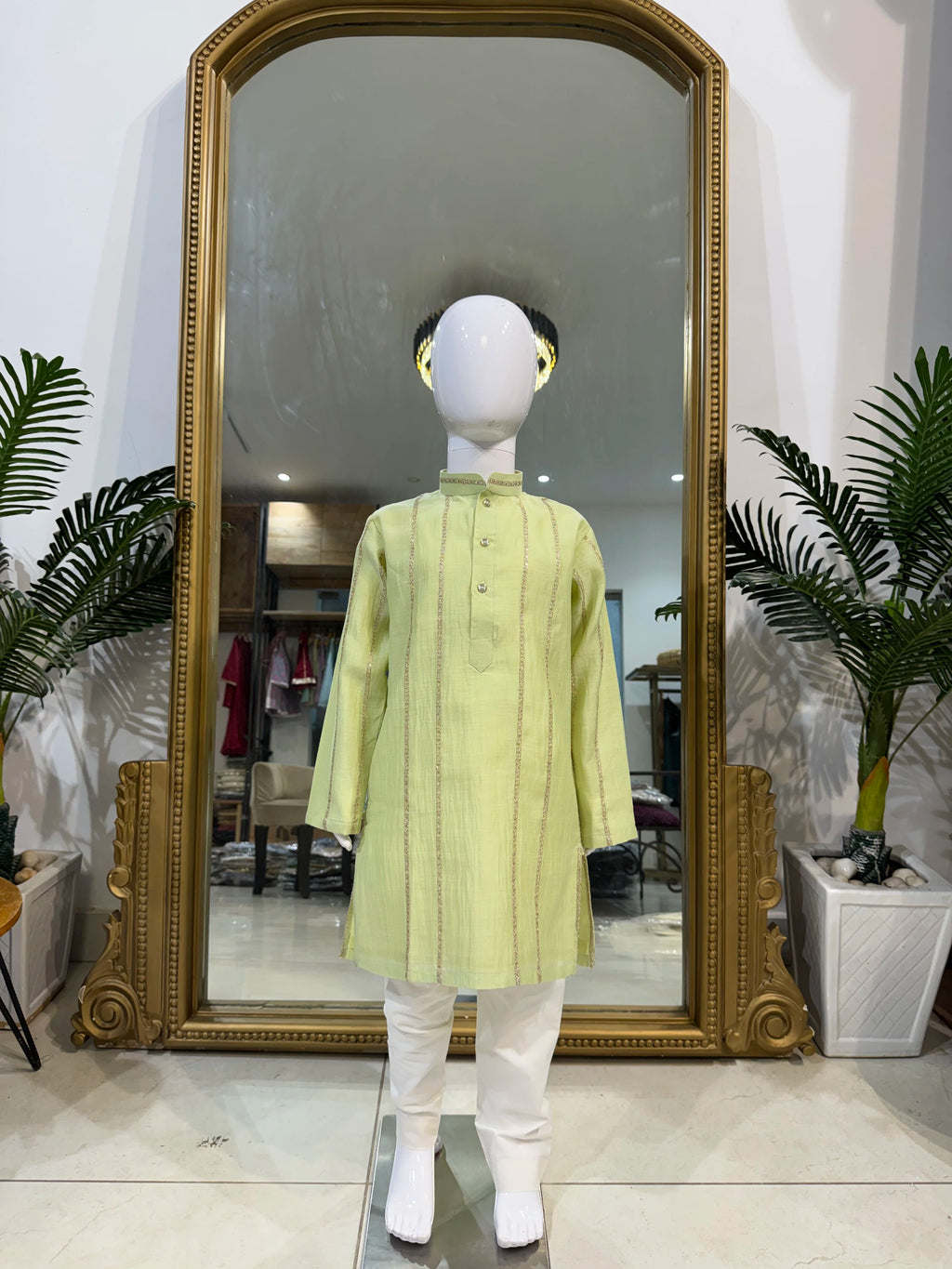 Pastel Green Mul Chanderi Kurta Pant Set
