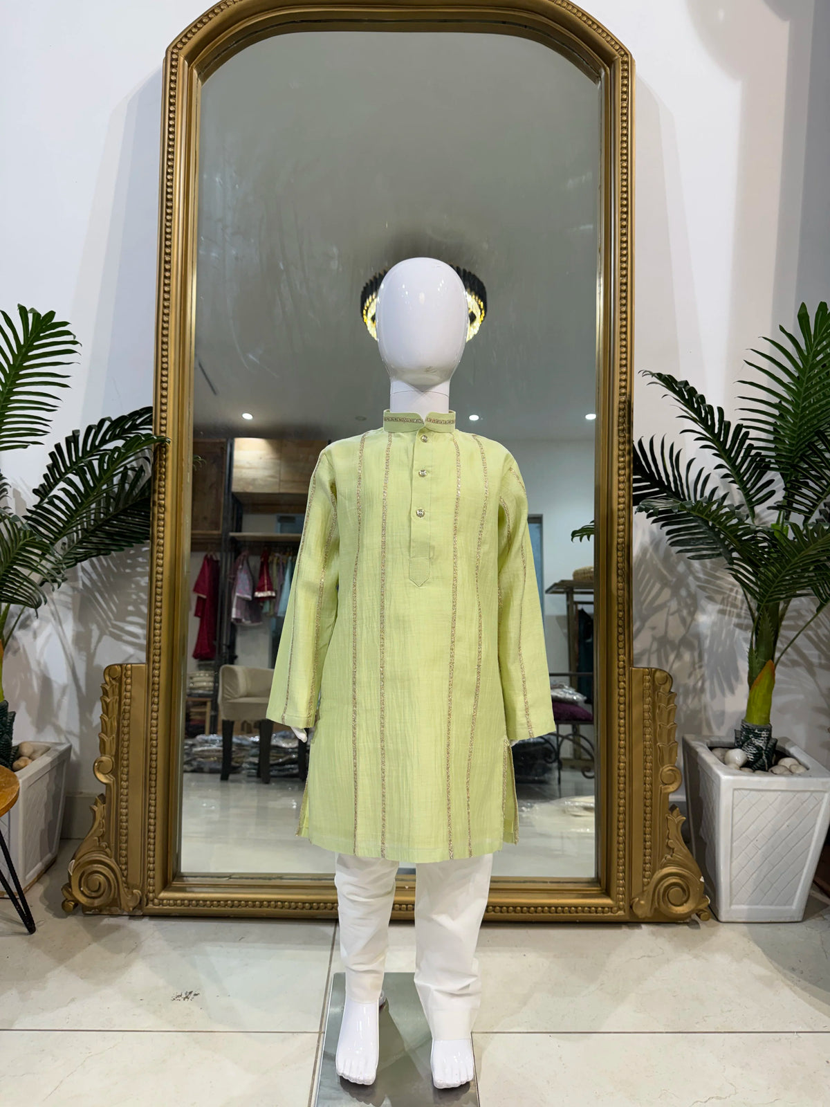 Pastel Green Mul Chanderi Kurta Pant Set