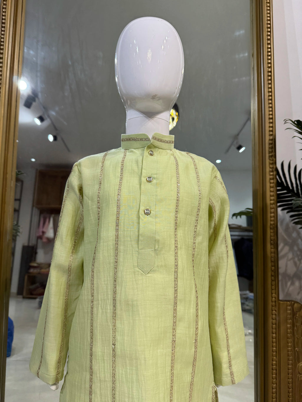 Pastel Green Mul Chanderi Kurta Pant Set