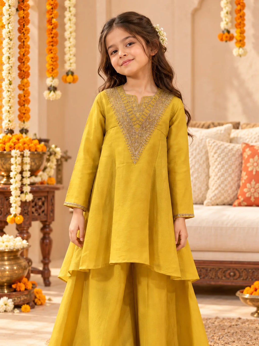 Pastel Yellow Sharara Indo-Western Set