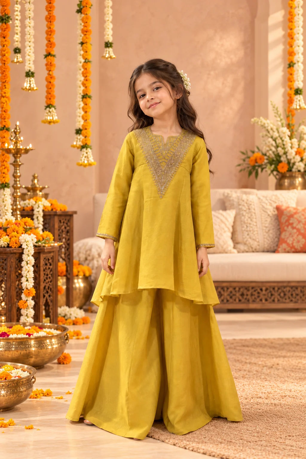Pastel Yellow Sharara Indo-Western Set