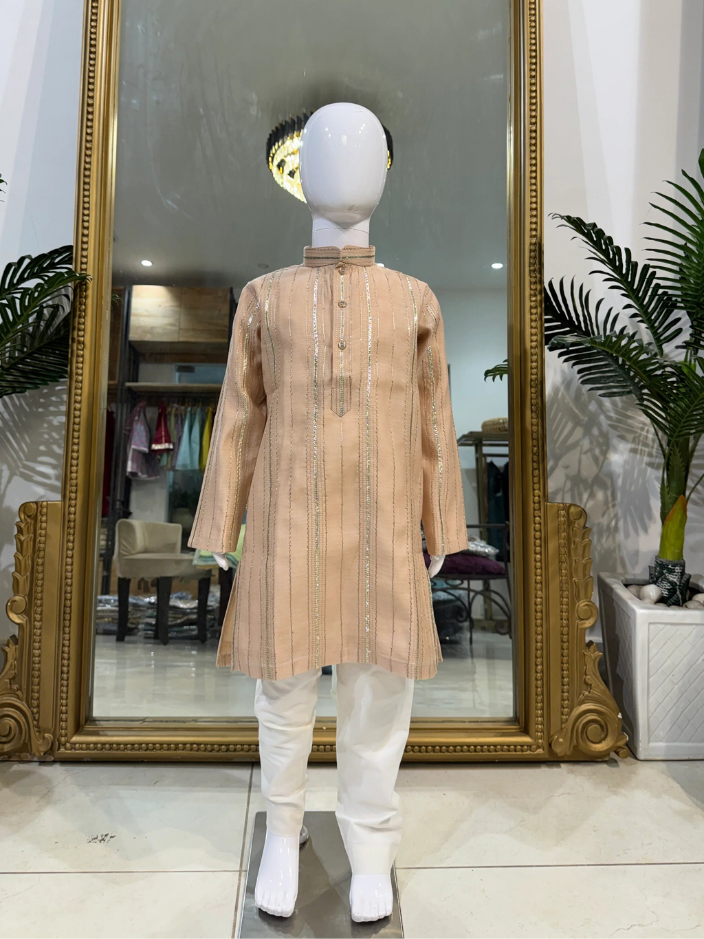 Peach Mul Chanderi Kurta Pant Set