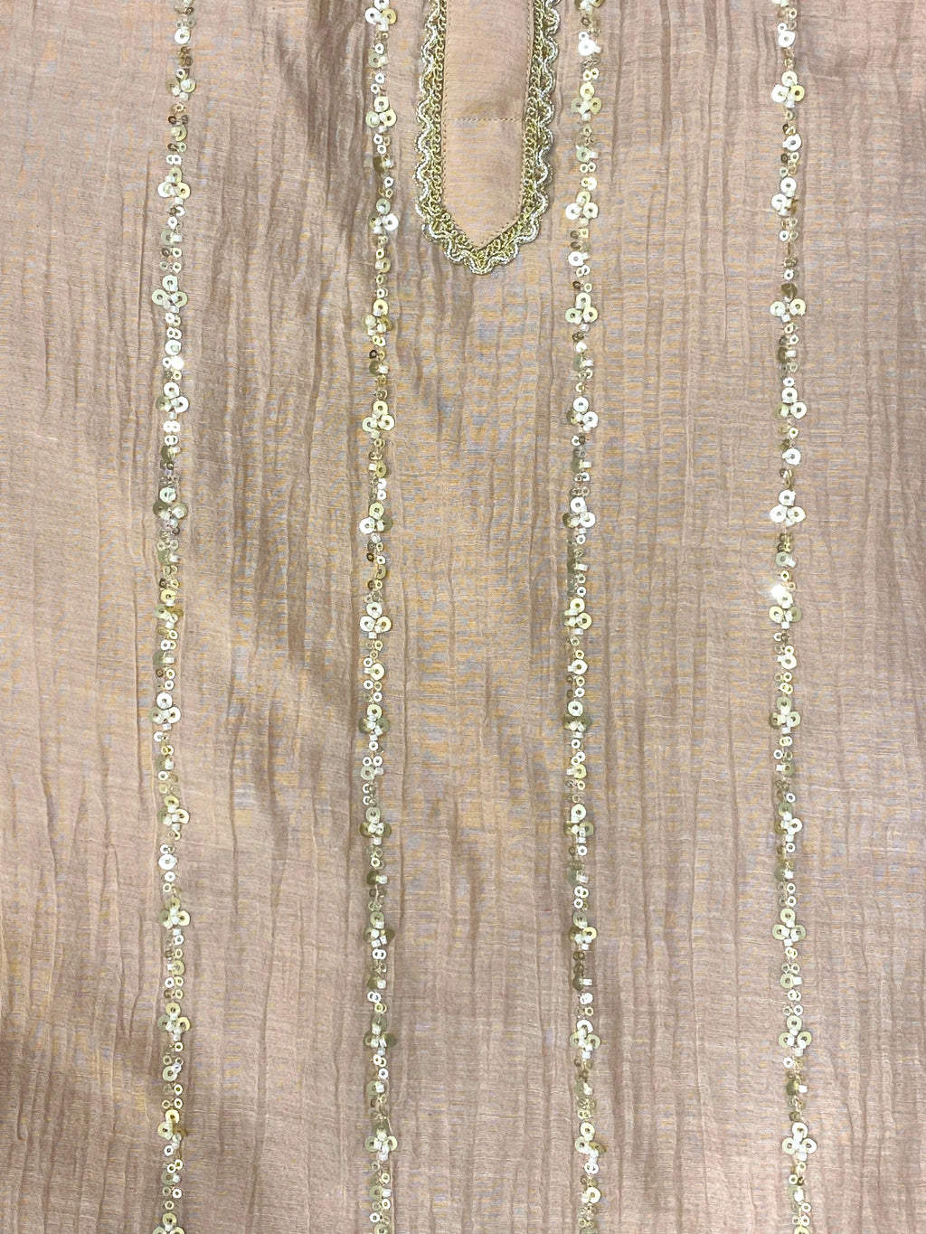 Peach Sequin Mul Chanderi Kurta Pant Set