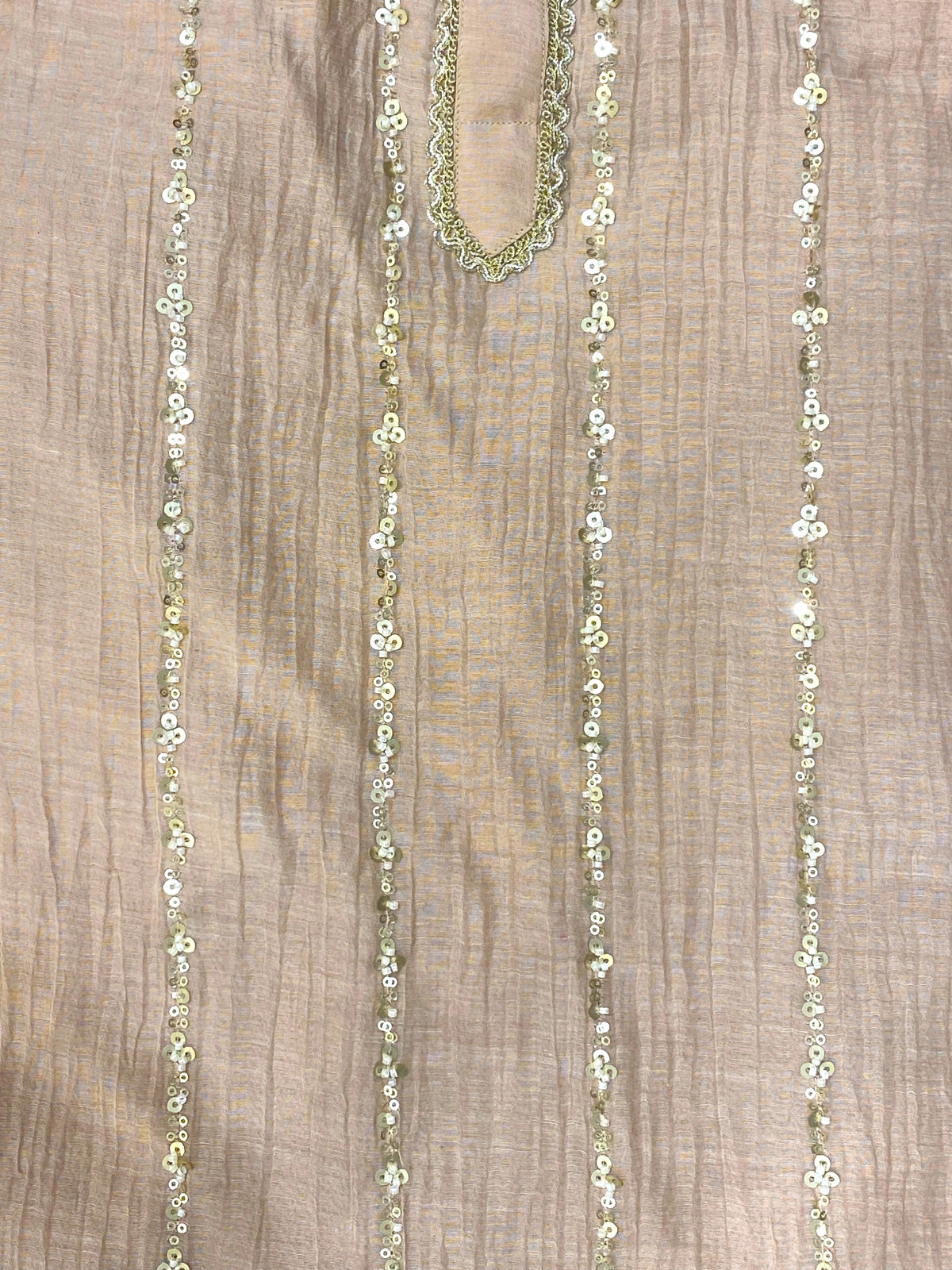 Peach Sequin Mul Chanderi Kurta Pant Set
