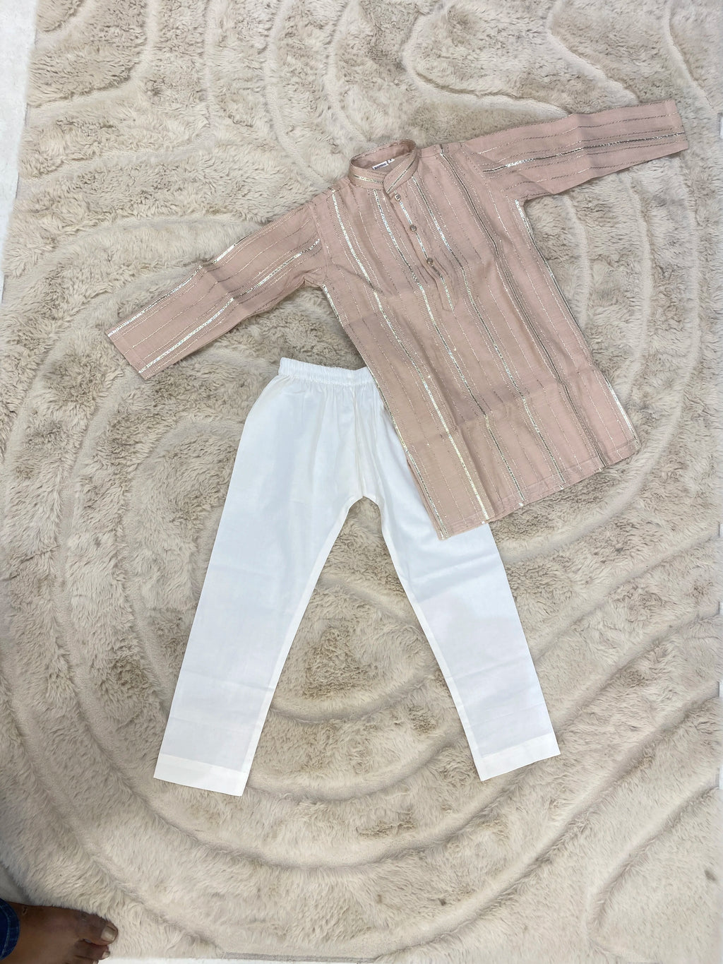 Peach Mul Chanderi Kurta Pant Set