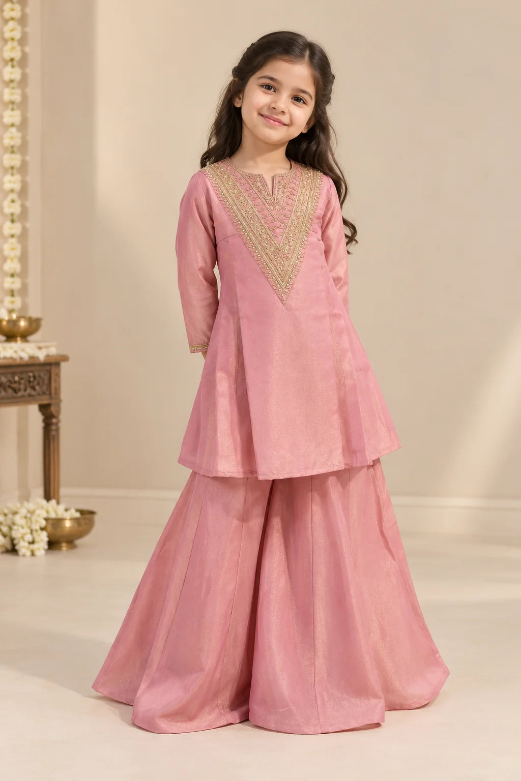 Pink Embroidered Kurta for Girls
