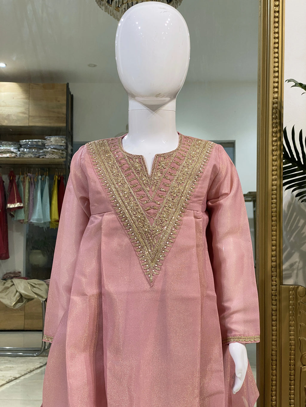 Pink Embroidered Kurta for Girls