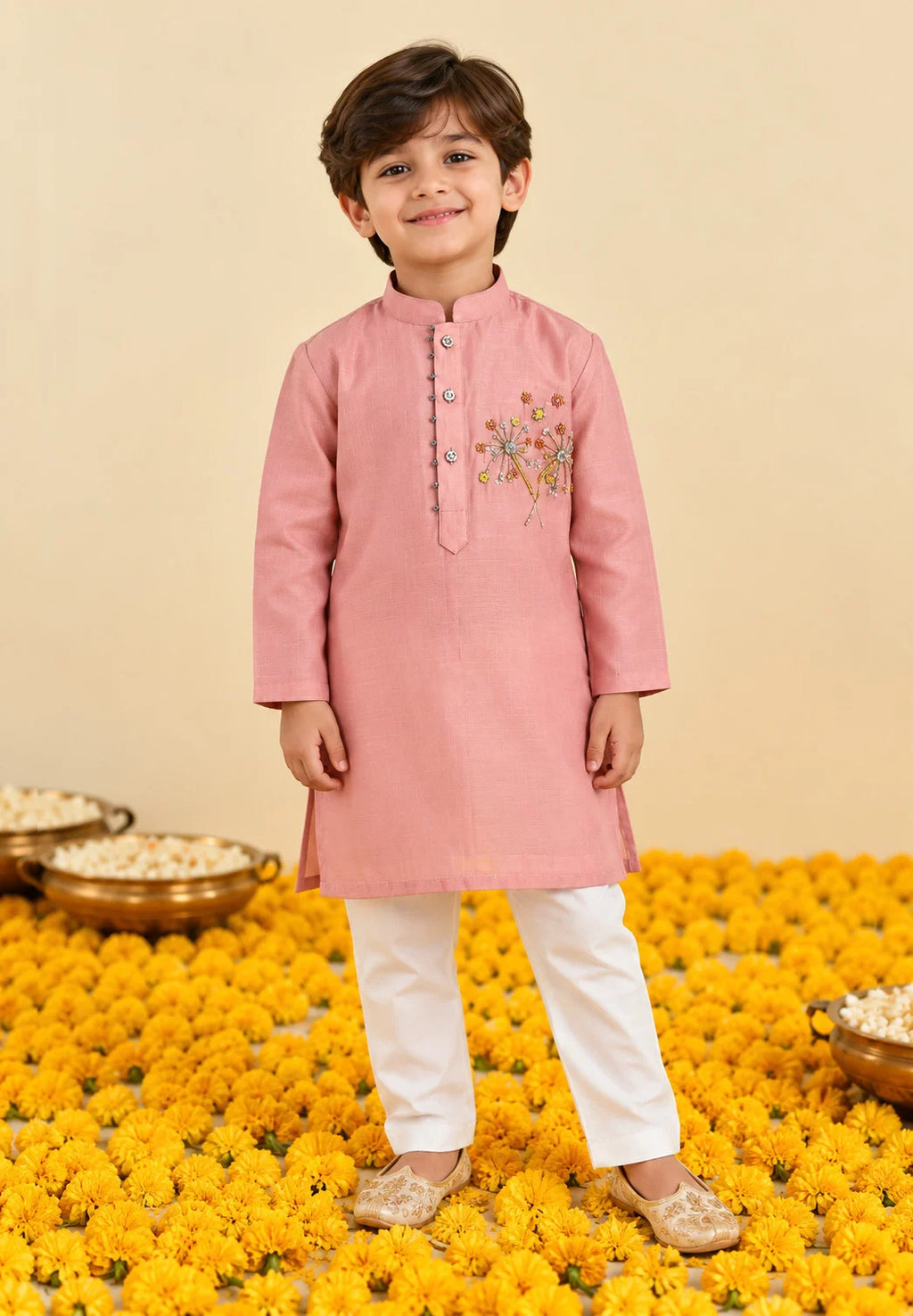 Pink Festive Embroidered Kurta Set