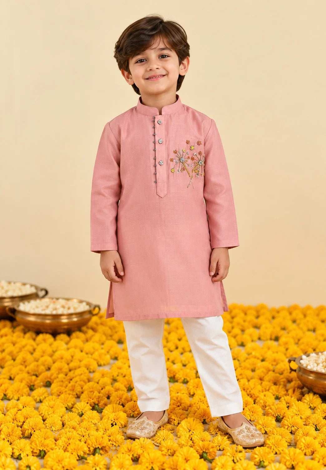 Pink Festive Embroidered Kurta Set