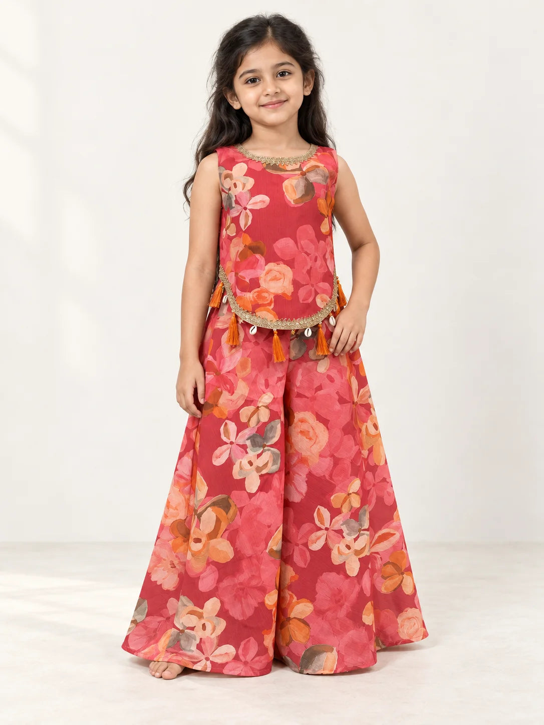 Pink Floral Indo-Western Sharara Set