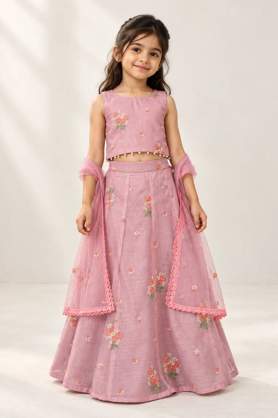 Pink Floral Mul Lehenga Set
