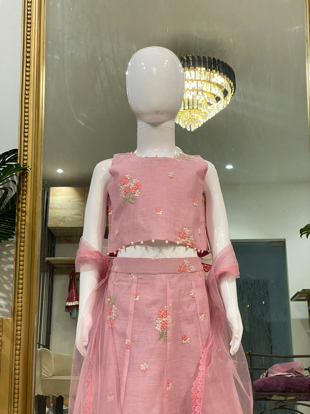 Pink Floral Mul Lehenga Set