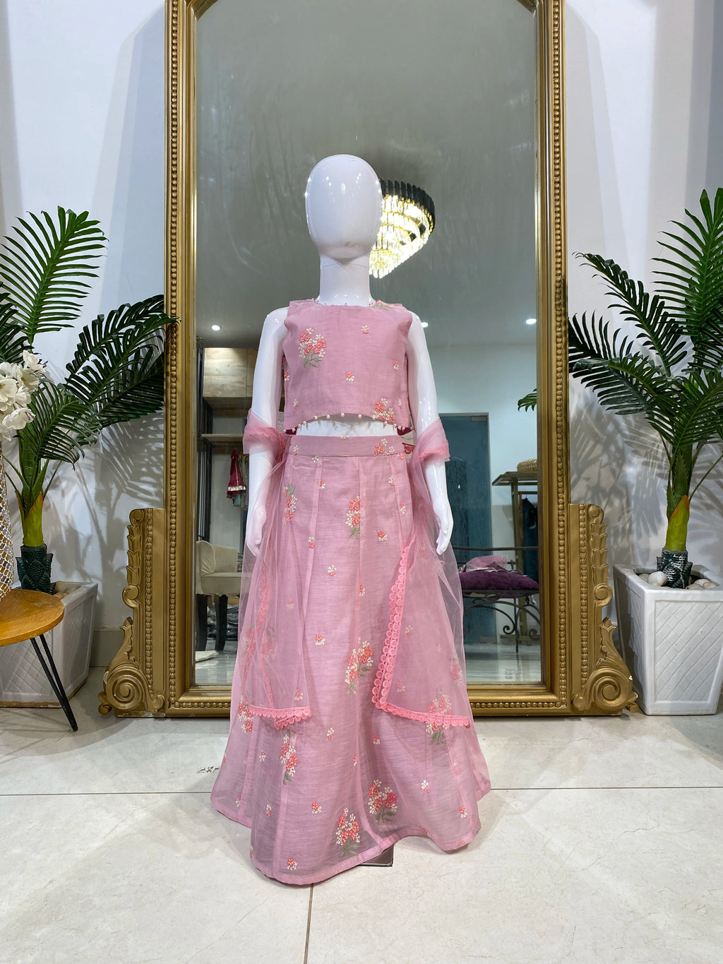 Pink Floral Mul Lehenga Set
