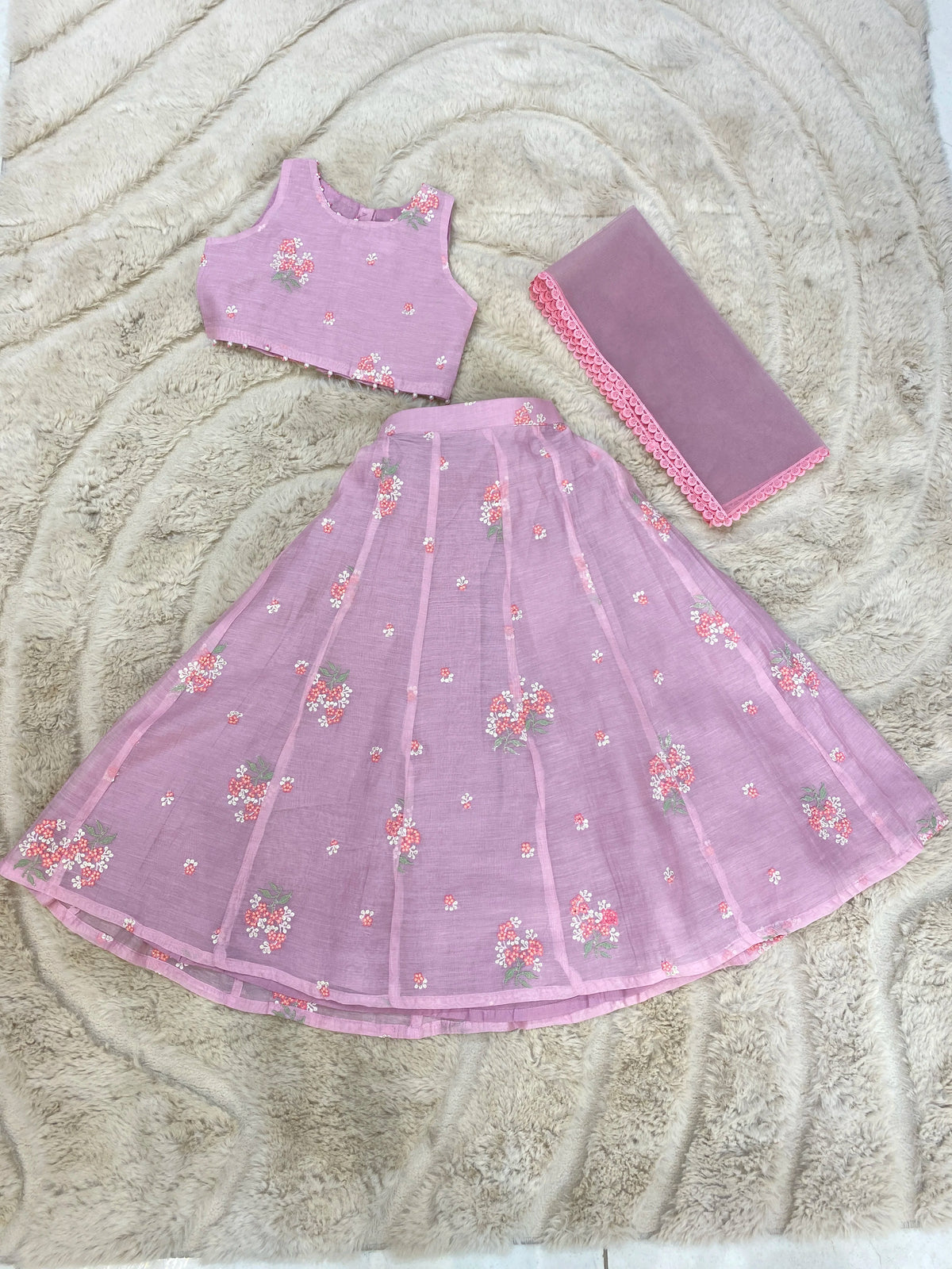 Pink Floral Mul Lehenga Set