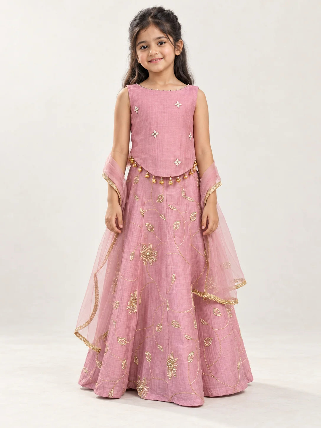 Pink Mul Chanderi Lehenga Set