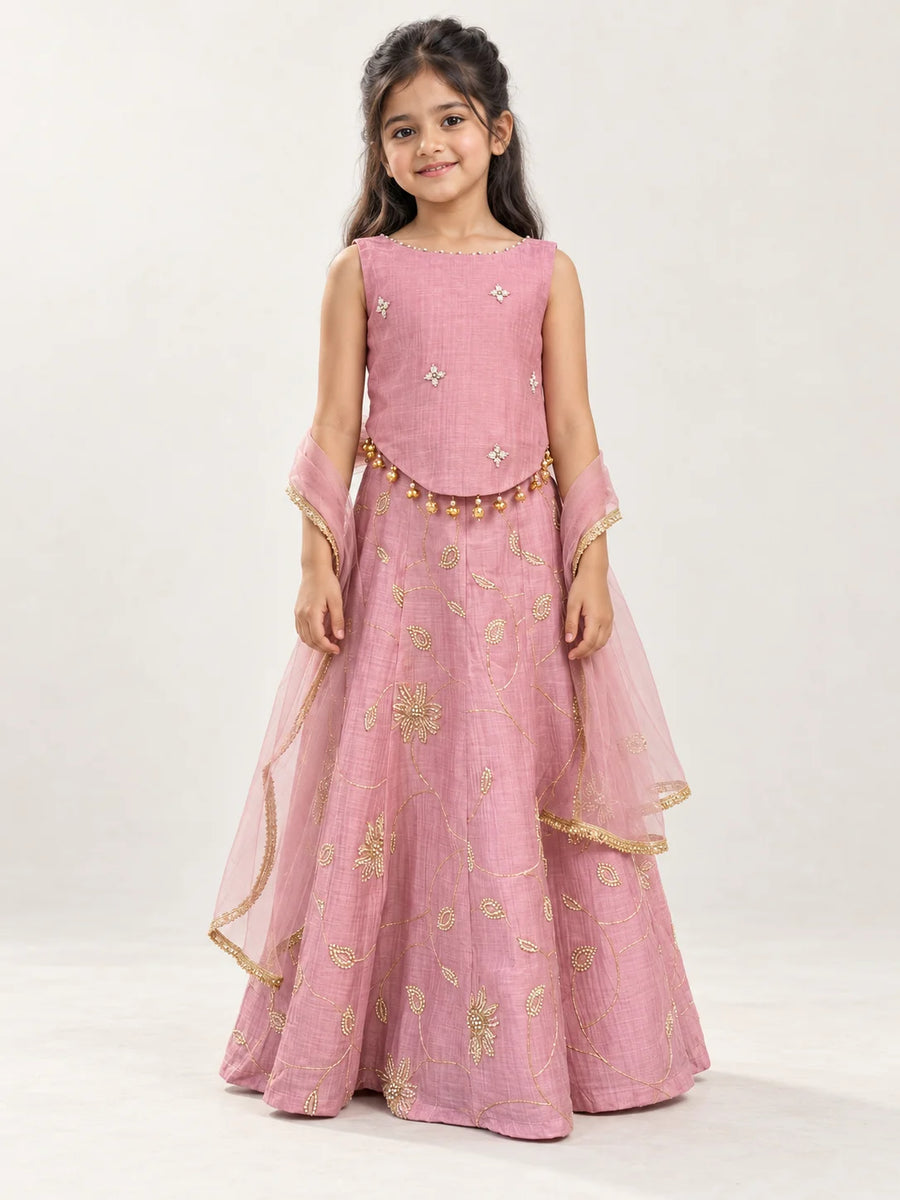Pink Mul Chanderi Lehenga Set