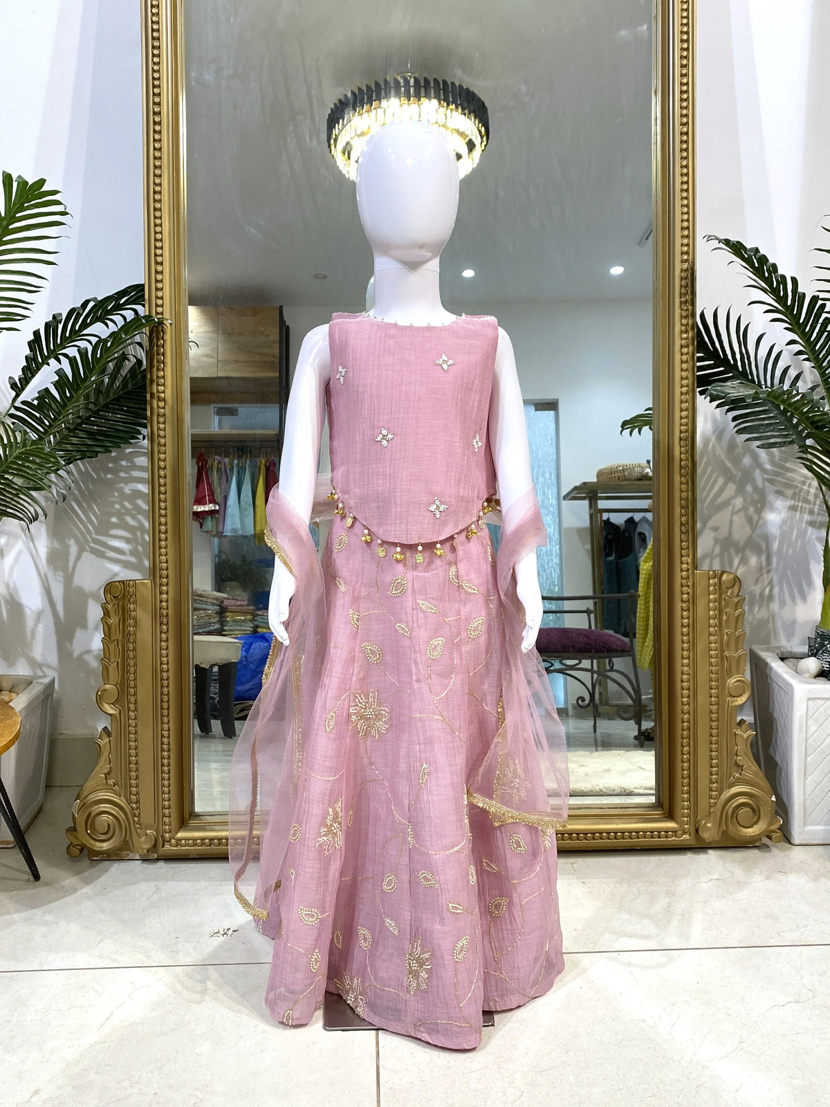 Pink Mul Chanderi Lehenga Set
